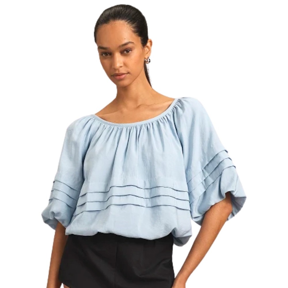 Maeve Anthropologie Blue‎ Modal Blend Bubble Tiered Puff Short Sleeve Blouse Top